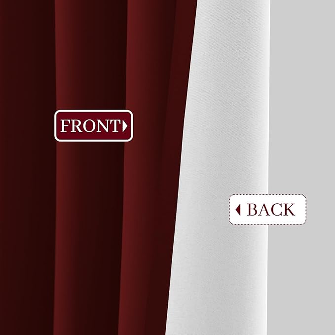 Yakamok Room Darkening 100% Blackout Curtains Grommet Window Treatments with 2 Thick Layers-Burgundy Red Thermal Insulated Drapes Set of 2 Panels for Bedroom Living Room 52 Inches by 84 Inches Length