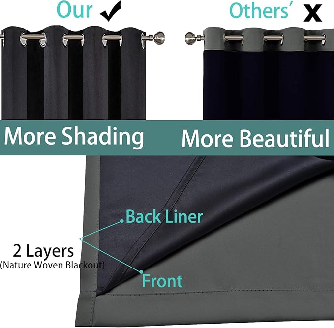 Yakamok 100% Blackout Lined Panels, Thermal Insulated Blackout Curtains for Bedroom, Heat Blocking Drapes for Living Room(52Wx108L, Dark Grey, 2 Panels)