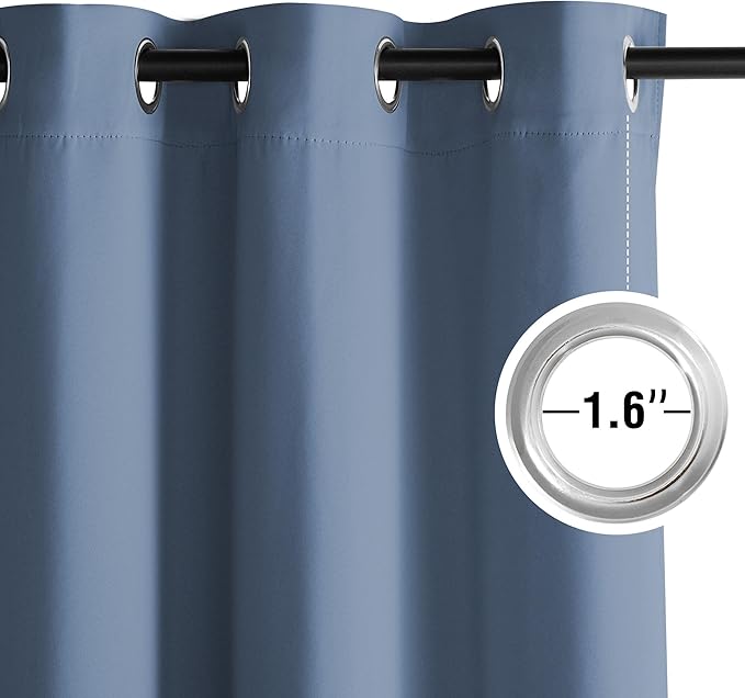 NICETOWN Stone Blue Energy Saving Drapes - Grommet Top Thermal Insulated Shades for Yard Door, Hall, Office, Flat, Garage - Durable, 1 Pair, W52 x L95