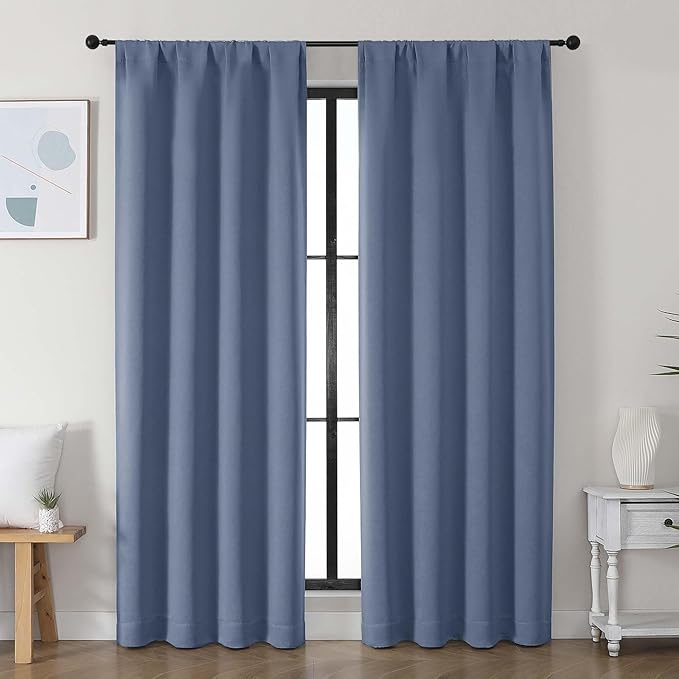 Simplebrand Ava Denim Blackout Curtains for Bedroom, 78 Inch Length, 2 Panels Set, Privacy Thermal Insulated Rod Pocket Window Curtains for Patio, French Door, W40 x L78 Inch