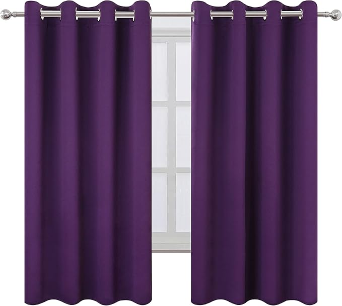 LEMOMO Blackout Curtains 52 x 63 inch/Purple Curtains Set of 2 Panels/Thermal Insulated Room Darkening Bedroom Curtains
