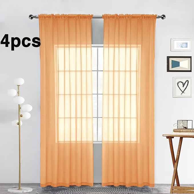 SpaceDresser Beige Sheer Curtains 4 Panels Rod Pocket Semi-Sheer Curtain 90 Inches Long Light Filtering Voile Window Drapes for Bedroom Living Room Kitchen, Each 52W x 90L