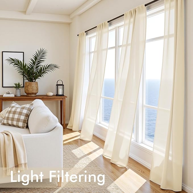 MIULEE Butter Cream Sheer Curtains 84 Inches Long, 4 Panels Set, Rod Pocket Voile Drapes Light Filtering and Semi Transparent, Elegant Window Treatments for Bedroom Living Room,42 x 84 Inches