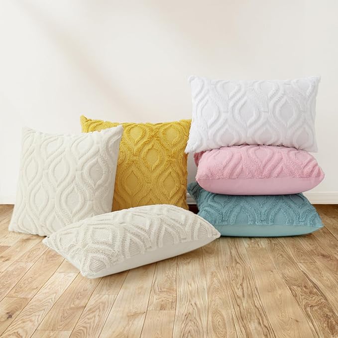 decorUhome Summer Throw Pillow Covers 16x16 Inch Set of 2, Soft Plush Faux Wool Aqua Solid Couch Pillow Covers, Accent Farmhouse Neutral Square Pillow Cases for Sofa Bed Living Room
