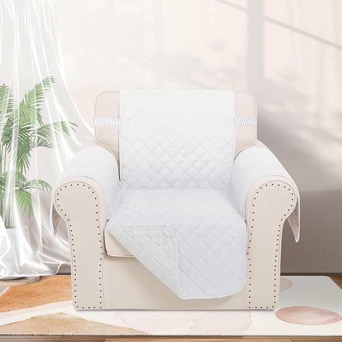 Recliner Chair Covers Reversible Sofa Cover Couch Cover for Pets Lazy Boy Furniture Protector(23''Chair,White/White)