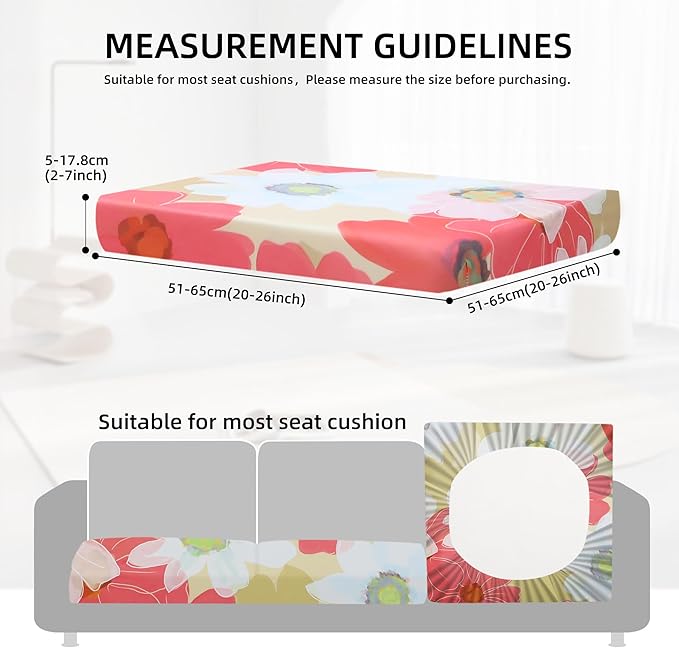 8Pcs Outdoor Cushion Covers, Patio Cushion Covers,Stretch Elastic Slipcovers, Replacement Washable & Reusable Furniture Protector for Patio Couch (Sakura-Pattern,Cover Only)