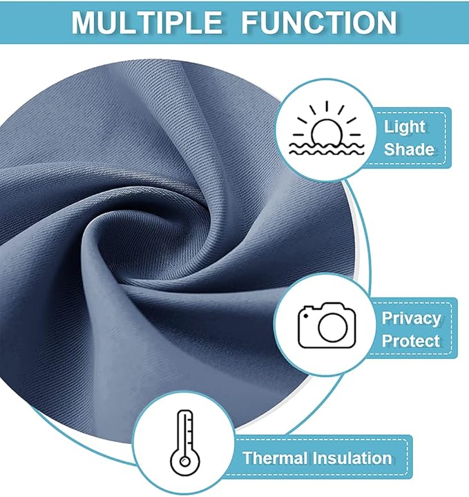 RYB HOME Short Blackout Curtains for Bedroom, Room Darkening Insulated Summer Heat Light UV Blocking Energy Saving Drapes for Nursery, Width 42 by Length 48, Stone Blue, Set of 2