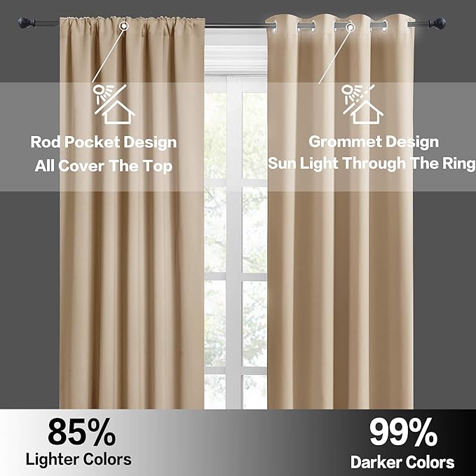 RYB HOME Cafe Curtains 30 inch Length, Short Light UV Heat Blocking Energy Saving Privacy Curtain Tiers for Basement Bathroom Kitchen Window, Width 29 by Length 30, Biscotti Beige, 2 Panels