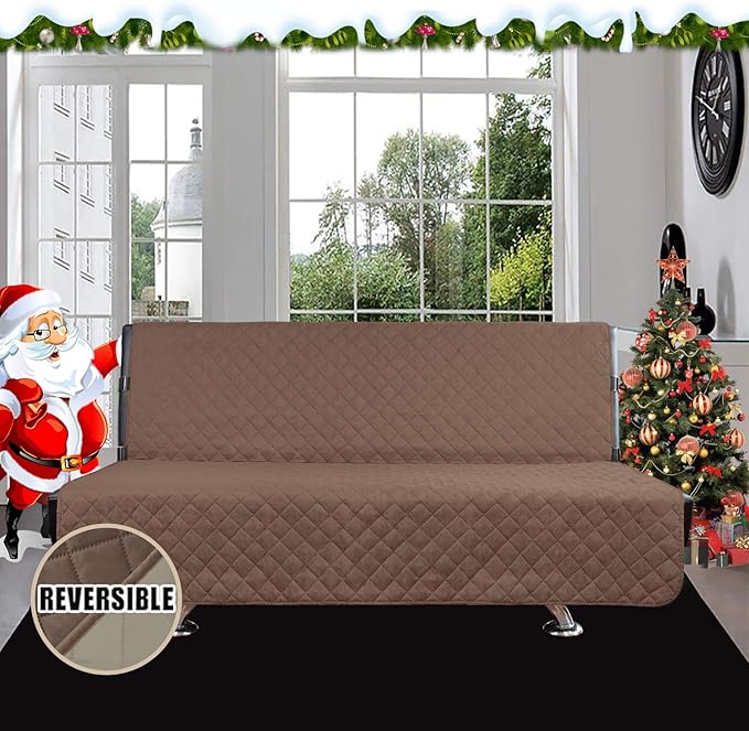 Easy-Going Futon Sofa Slipcover Reversible Sofa Cover Armless Cover Furniture Protector Couch Cover Water Resistant Pets, Kids, Children, Dog, Cat Brown/Beige