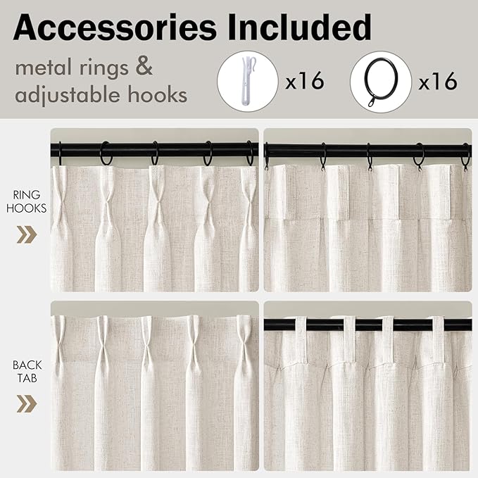 MIULEE Pinch Pleated Thick Linen Curtains 86 Inches Long 2 Panels Set for Living Room Bedroom, Linen Textured Drapes Pinch Pleat Back Tab Light Filtering Natural Farmhouse Semi Sheer Window Curtains