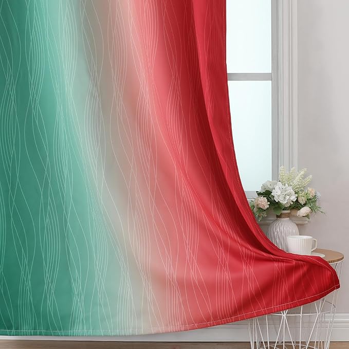 Estelar Textiler Red and Green Ombre Blackout Curtains for Bedroom, Thermal Insulated Christmas Drapes 108 Inches Long, Full Light Blocking Long Curtains for Living Room, 52Wx108L, 2 Panels