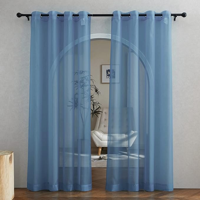 NICETOWN Voile Sheer Stone Blue Curtains 84 Inches Long, Grommet Airy & Lightweight Window Treatment Translucent Elegant Drapes for Living Room/Bedroom, W54 x L84, 2 Panels