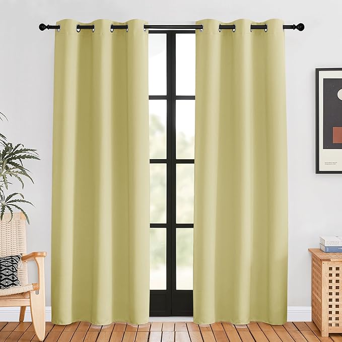 NICETOWN Blackout Window Curtains 80 inch Long, 2 Panels, 34 inch, Paler Yellow, Grommet Top Room Darkening Thermal Insulated Solid Vertical Drapes for Bedroom/Kid Room