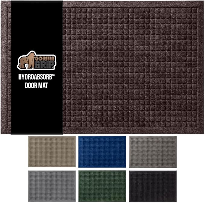 GORILLA GRIP® Ultra Absorbent Front Door Mat Outside Entrance, Traps Dirt and Moisture, HydroABSORB Indoor Outdoor Doormat Holds Up to 1.7 Cups Water, Stain and Fade Resistant Welcome Mat 29x17 Coffee