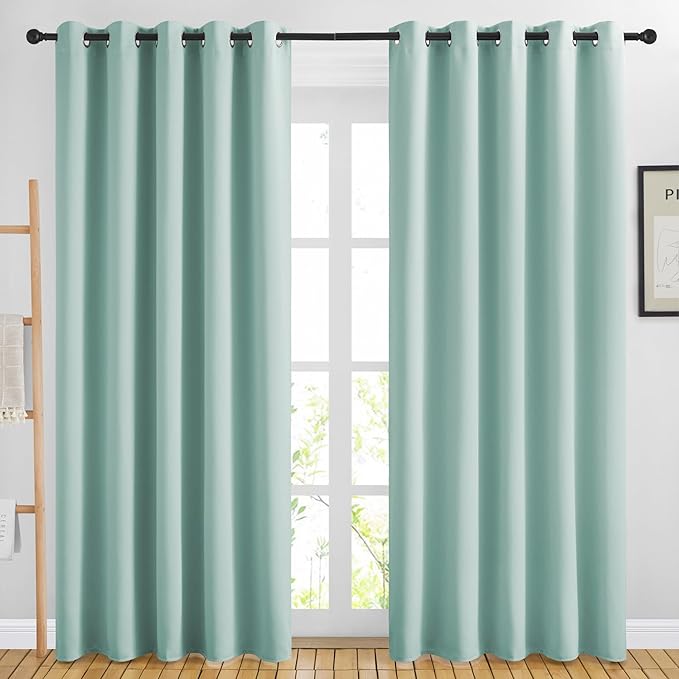 NICETOWN Blackout Curtains for Bedroom - Window Treatment Energy Saving Thermal Insulated Solid Grommet Blackout Drapes for Living Room (Aqua Blue, 1 Pair, 66 by 84-Inch)