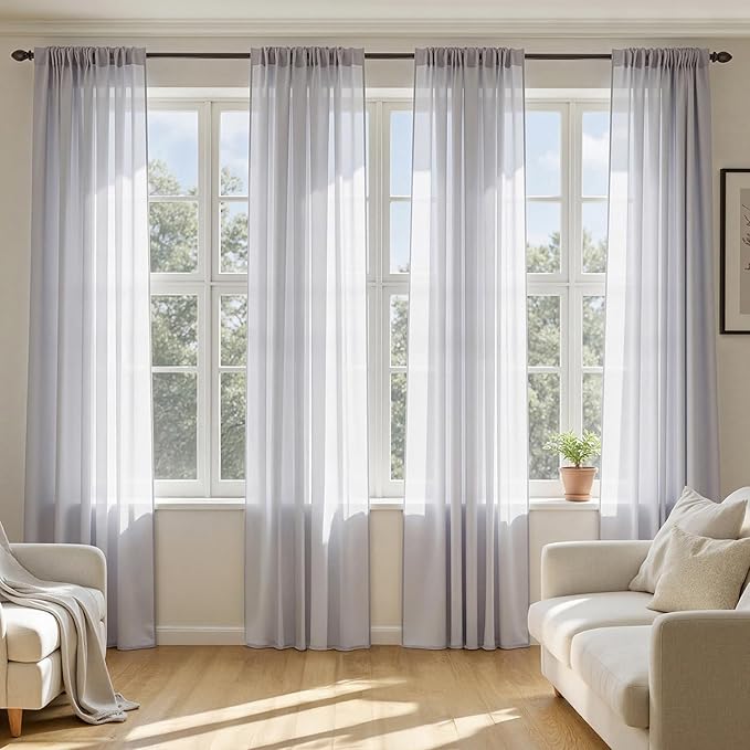 MIULEE Greyish Lilac Sheer Curtains 72 Inches Long, 4 Panels Set, Rod Pocket Light Filtering Window Drapes for Bedroom and Living Room, Elegant Airy Fabric, 42 x 72 Inches