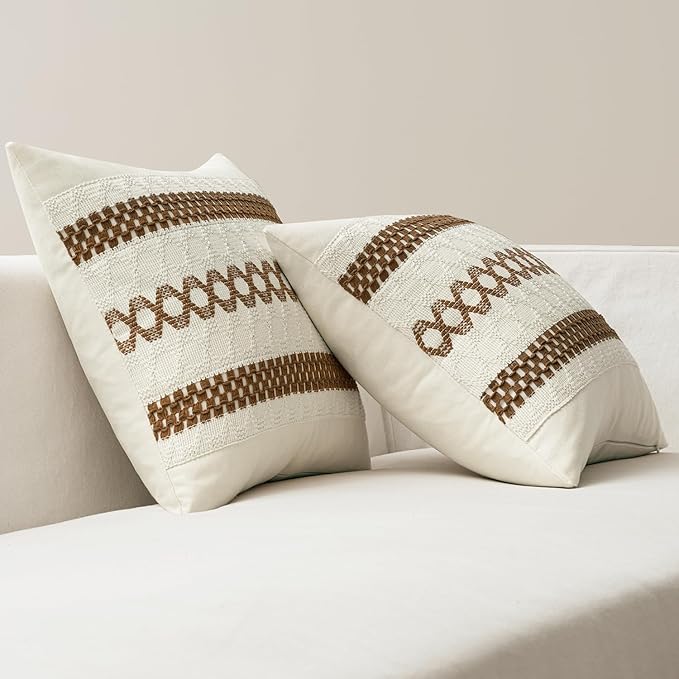 MIULEE Set of 2 Coco Brown Boho Decorative Lumbar Pillow Covers 12x20 Inch Farmhouse Rustic Couch Throw Pillows Modern Cotton Cushion Covers Retro Cute Macrame Woven Spring Decor for Bed Sofa Chair