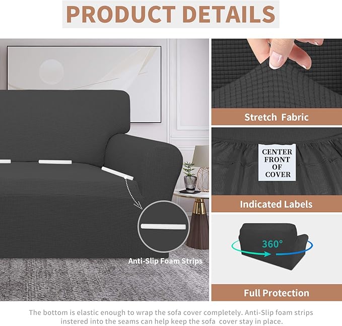 Easy-Going 100% Waterproof Loveseat Couch Cover, Dual Waterproof Sofa Cover, Stretch Jacquard Sofa Slipcover, Leakproof Furniture Protector for Kids, Pets, Dog and Cat (Loveseat, Dark Gray)
