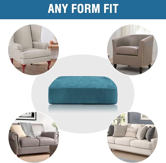 H.VERSAILTEX Velvet Stretch Couch Cushion Cover Plush Cushion Slipcover for Chair Loveseat Sofa Cushion Furniture Protector Seat Cushion Sofa Cover (2 Piece Medium Sofa Cushion Covers, Peacock Blue)