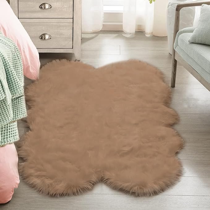 ORINOVA Beige Shag Faux Sheepskin Washable 4X6 Fur Rug for Living Room Bedroom Fluffy Furry Area Rug Rectangle Nursery Decor Rug