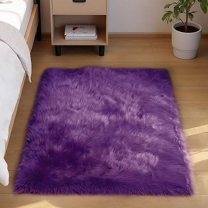 Goolela Purple Fluffy Fuzzy Rug 3x5 Faux Fur Furry Shag Rug for Bedroom Soft Plush Home Dorm Décor Rectangle