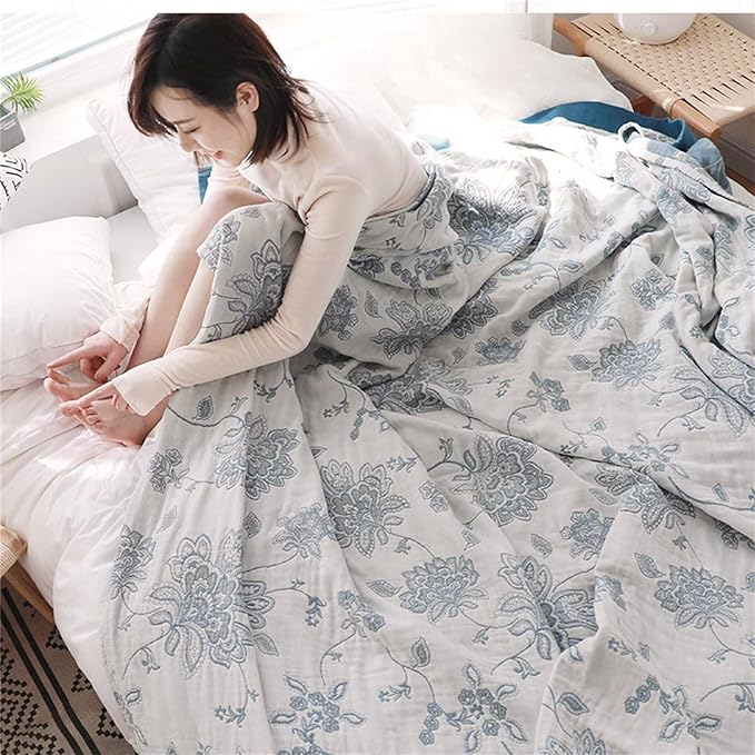 MSGKV Spring Throw Blanket 100% Cotton 60''x 80'', Versatile Woven Soft Decorative Blankets for Chair Bed Sofa Couch Bedroom Living Room