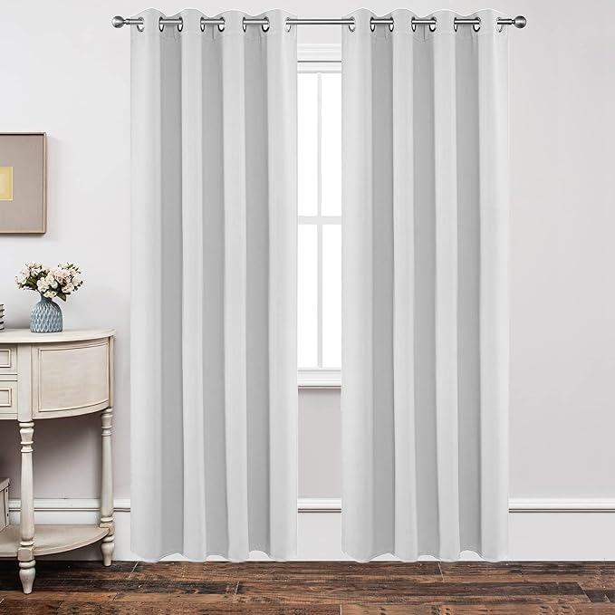 Joydeco White Curtains 84 Inches Long 2 Panels Set, Thermal Insulated Long Curtains& Drapes 2 Burg, Room Darkening Grommet Drapes for Living Room Bedroom Window (W52 x L84 Inch, Greyish White)