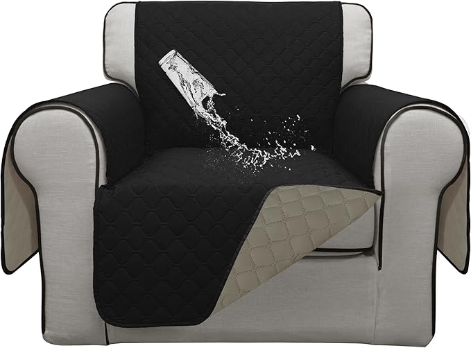 ISSUNTEX Double Protection 100% Waterproof Chair Sofa Cover for Living Room, Reversible Furniture Protector for Dogs, Pets, Kids (Chair, Black/Beige)