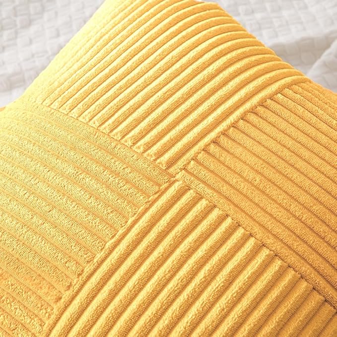 MIULEE Yellow Decorative Throw Pillow Covers 18x18 Inch for Couch Bed Sofa Pack of 2 Boho Farmhouse Throw Pillows Soft Cross Corduroy Patchwork Textured Cushion Cases