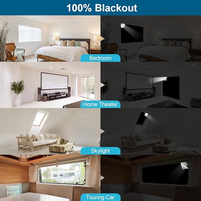 100% Blackout Curtains for Bedroom, Portable DIY Window Blinds, No Drill Window Shades & Blackout Blinds with Stickers & Tabs for Travel, Dorm Room, Media Room (118" x 57")