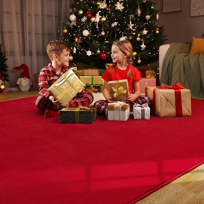 Amearea 4x4 Square Area Rugs for Bedroom Living Room, Modern Red Thickened Memory Foam Rug, Fluffy Indoor Washable Rug Non Slip Minimalist Carpet for Entryway Kids Boys Girls Dorm Nursery Room Decor