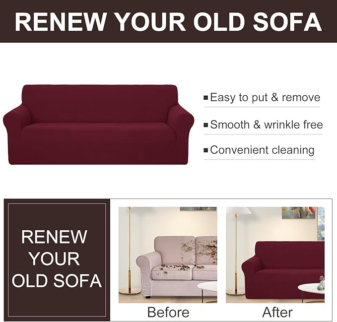 U-NICE HOME Stretch Couch Cover Sofa Cover Sofa Slipcover Furniture Protector for 4 Cushion Couch Sofa Pet Friendly(Oversized Sofa, Burgundy)