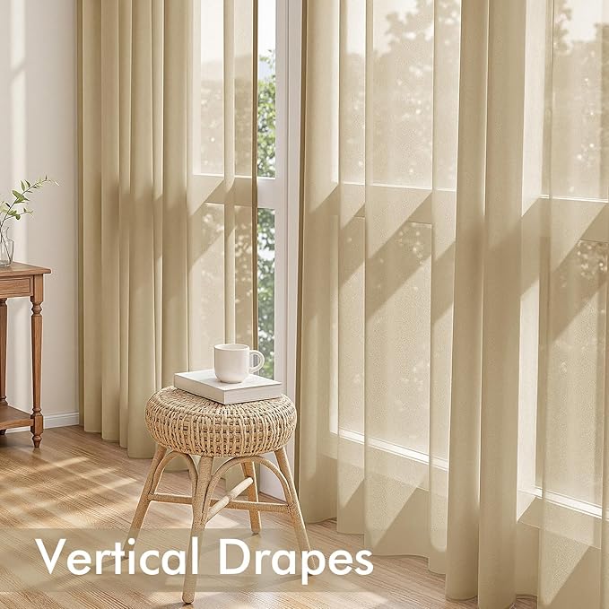 MIULEE Beige Sheer Curtains 72 Inches Long, 4 Panels Set, Rod Pocket Voile Drapes Light Filtering and Semi Transparent, Elegant Window Treatments for Bedroom Living Room,42 x 72 Inches