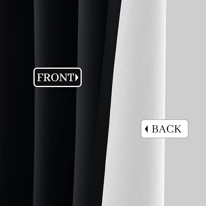 Yakamok 100% Blackout Curtains Black Room Darkening Thermal Insulated Window Curtain with 2 Thick Layers-Set of 2 Panels Grommet Top Drapes for Bedroom Living Room 52 Inches by 63 Inches Length