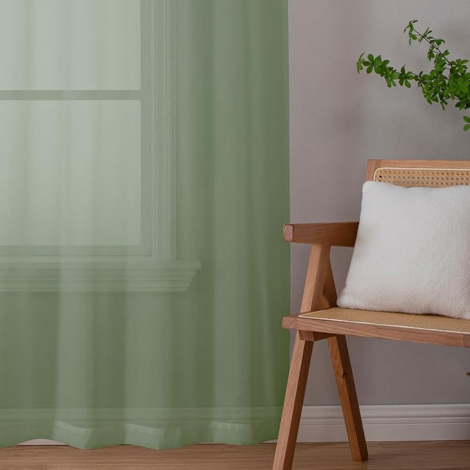 OWENIE Short Sheer Curtains 30 Inches 2 Panels Set, Kitchen Tiers Light Filtering Rod Pocket Cafe Curtains for Kitchen Bathroom Small Half Window, 42 in W x 30 in L, Sage Green