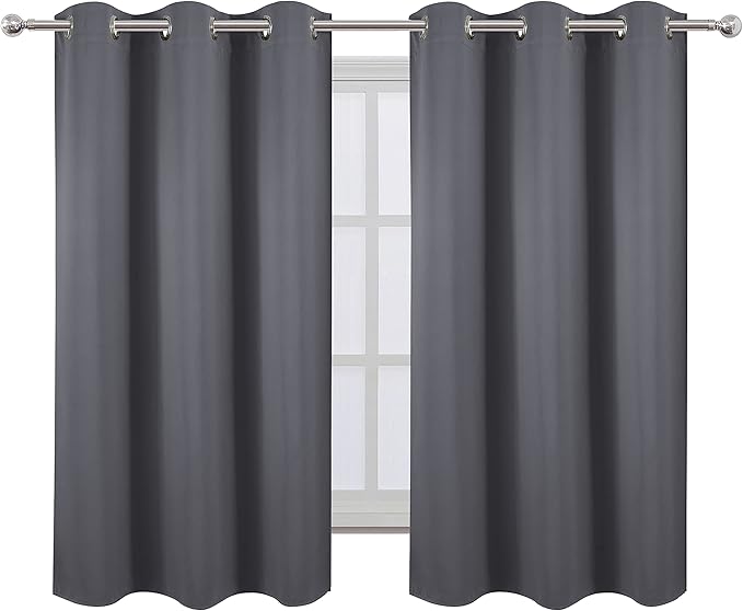LEMOMO Grey Blackout Curtains for Bedroom Room Darkening Curtains/38 x 54 Inch Long Set of 2 Panels Draperies Thermal Insulated Living Room Curtains