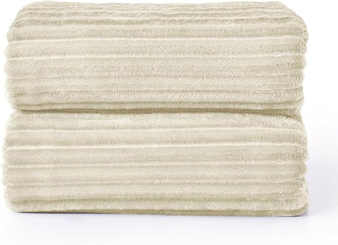 BEDELITE Fleece Blanket King Size – 3D Ribbed Jacquard Soft and Warm Decorative Fuzzy Blankets – Cozy, Fluffy, Plush Lightweight Throw Blankets for Couch, Bed, Sofa(Beige, 108x90 inches)