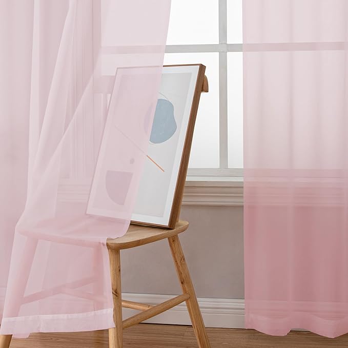 OWENIE Sheer Curtains 54 Inch Length 2 Panels Set, Blush Sheer Curtain for Living Room, Soft Airy Window Treatments for Bedroom, Fimly Voile Sheer Curtains & Drapes, 2 Pcs 84 Width 54 Long