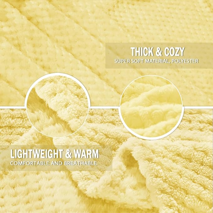 Exclusivo Mezcla Fleece Throw Blanket Extra Large, Super Soft and Warm Blankets for Couch, Sofa and Bed Waffle Textured, Cozy, Fuzzy and Lightweight (Light Yellow, 50x70 Inches)