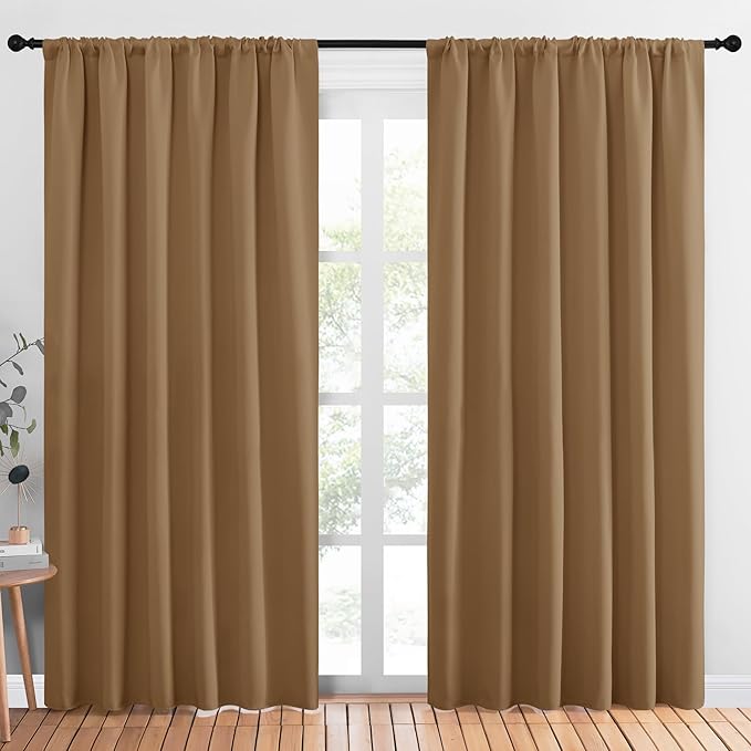 NICETOWN Living Room Curtains, Blackout Draperies, Gold Brown, 1 Pair, 70 x 84-inch, Home Decorations Thermal Insulated Solid Rod Pocket Blackout Drapes for Cafe