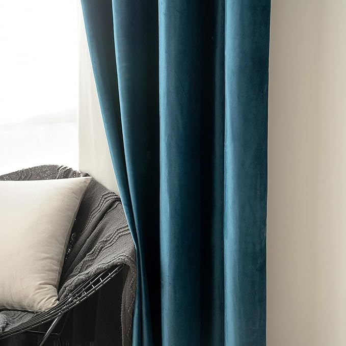 MIULEE Blue Velvet Curtains 90 Inches Length Blackout Curtains Thermal Insulated Soundproof Room Darkening Grommet Curtains/Drapes for Living Room Bedroom 52 x 90 Inch 2 Pcs Peacock Blue
