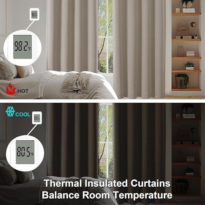 Simplebrand Ava Stone Blackout Curtains for Bedroom 96 Inches Long 2 Panels, Solid Thermal Insulated, Energy Saving Living Room Window Treatment Curtains Blackout Drapes, W40 x L96 Inch, Stone
