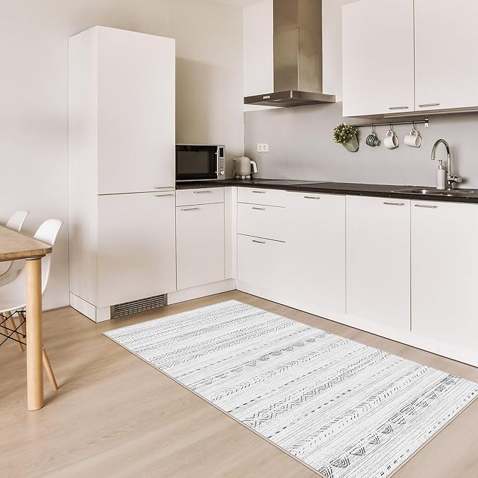 Nakagishi 2X4 Rug Washable Area Rug: Small Soft Boho Farmhouse Neutral Moroccan Non Slip Indoor Low Pile Accent Floor Throw Carpet for Bedroom Bathroom Entryway Kitchen Hallway Closet Home Door - Grey