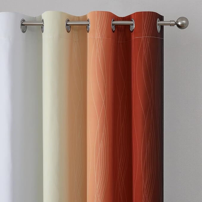 Estelar Textiler Burnt Orange and Greyish White Ombre Blackout Curtains 90 Inch Length for Living Room, Room Darkening Grommet Gradient Thermal Insulated Drapes for Bedroom,52Wx90L Inches (2 Panels)