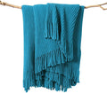 lifein Chenille Throw Blanket 50x60 - Soft Boho Knitted Blanket for Couch Cozy Farmhouse Decor Bed Throw, Lightweight All Season Teal Blanket, Decorative for Living Room Bedroom Spring Decor