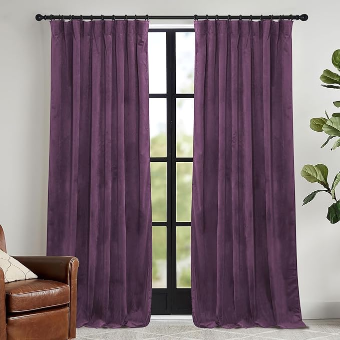 RYB HOME Purple Velvet Curtains 84 inches, Back Tab Soft Fabric Room Darkening Thermal Insulated Luxurious Home Decor Curtains for Living Room Bedroom, W 52" x L 84", 2 Panels Set