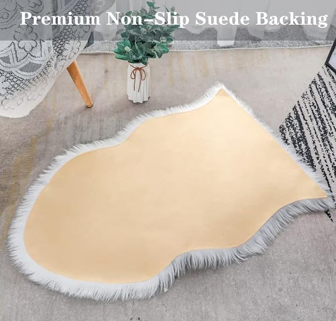 duduta White Faux Sheepskin Throw Rug 2x3 ft, Fluffy Shag Fur Chair Cover Small Bedside Dorm Rug Non Slip Washable