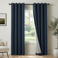 100% Blackout Shield Linen Blackout Curtains for Bedroom, Navy Blue Grommet Curtains for Living Room, Thermal Insulated Room Darkening Drapes for Nursery, Boho Home Decor, 50" W x 72" L, 2 Panels