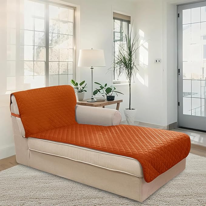 U-NICE HOME Sectional Couch Cover for Dogs Chaise Lounge Reversible Sofa Cover Furniture Protector Cover for Pets with Elastic Adjustable Strap (Chaise Lounge, Orange/Taupe)
