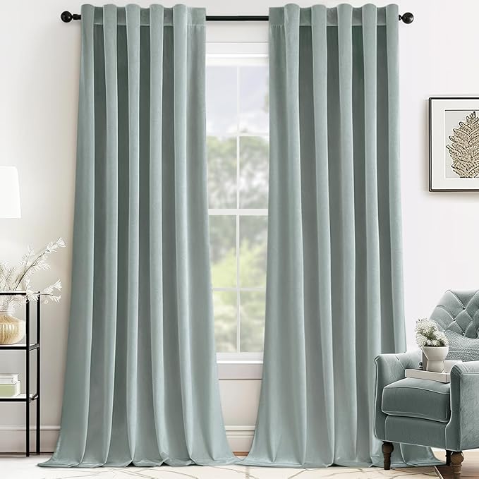 MIULEE Velvet Curtains 90 inches - Luxury Blackout Curtains for Bedroom Living Room Thermal Insulated Super Soft Window Drapes Rod Pocket & Back Tab, Misty Blue, W52 x L90 inches, 2 Panels